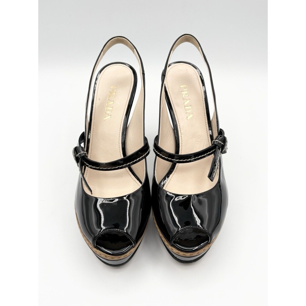 Prada S/S 2009 Black Patent Leather Heels Ribbon Detail Peep Toe Sz EU 36 - Picture 4 of 13